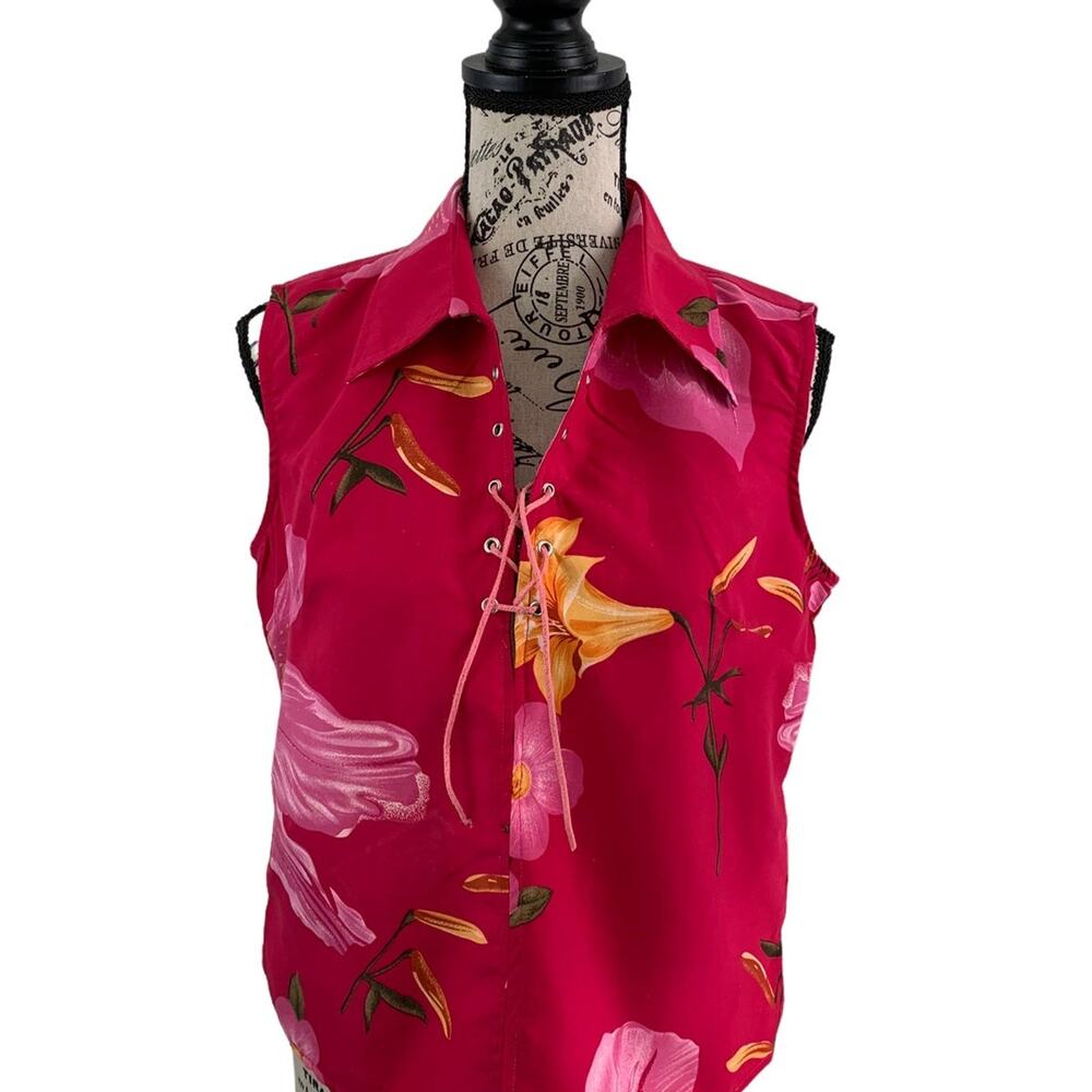 * Simply Me Women's Size Medium Top Sleeveless Laced Tropical Floral Summer